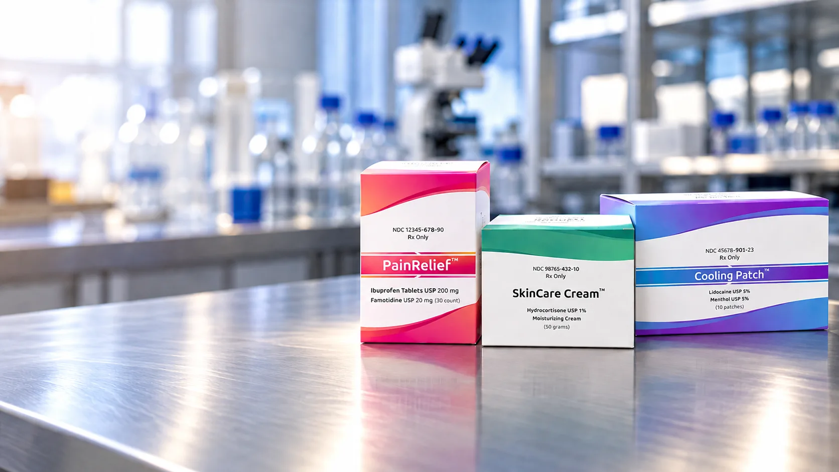 Custom pharmaceutical packaging - PainRelief, SkinCare Cream, Cooling Patch